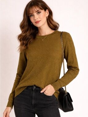 Gold Metallic Crewneck Sweater - Lightweight Men's Knit (as is)